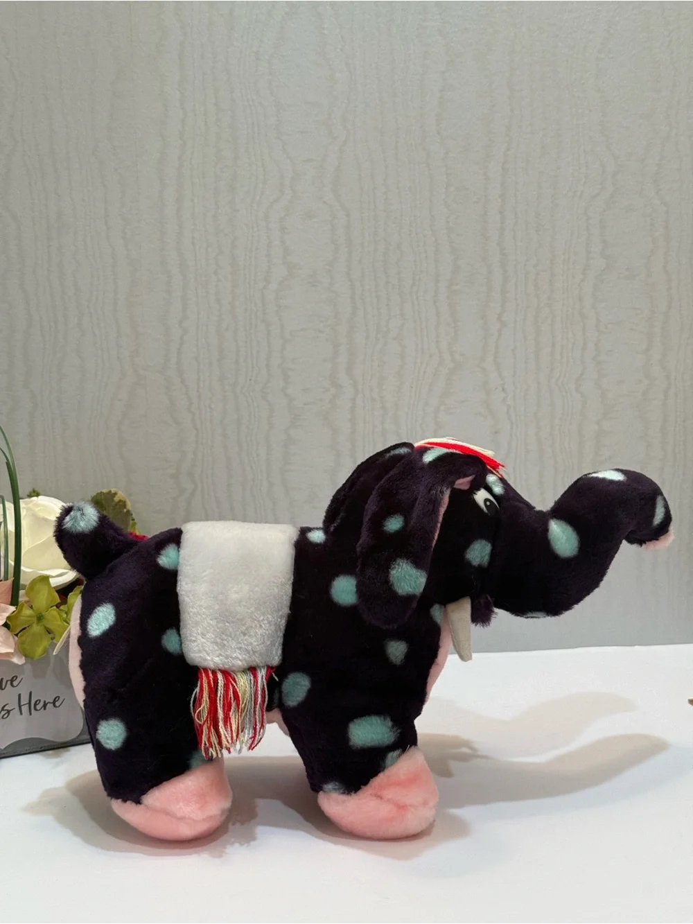 Vintage King Plush KP Kuddles Polka Dot Elephant Stuffed Animal 90s Fringe